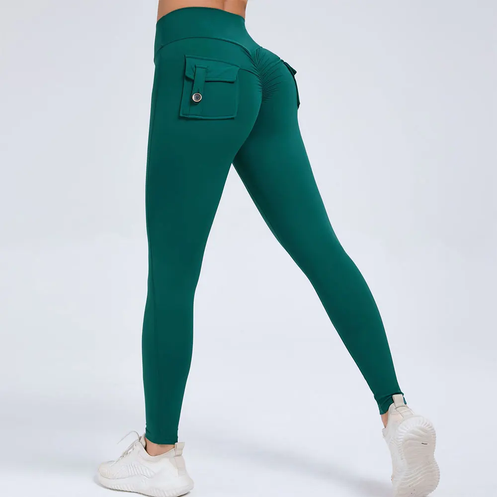 Fitness Women Sport Pocket Leggings High Waist Elastic Solid Yoga Leggings Gym Jogging Quick Dry Push Up Slim Pants Female Tight