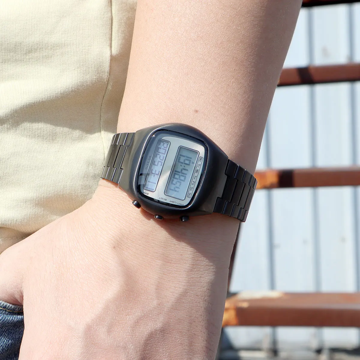 Men's Dual-Screen Electronic Fashion Watch with Luminous Backlight and Stainless Steel Band