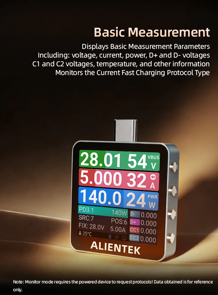 ALIENTEK USB Tester C2 Batterietester PD3.2 Ladedetektor Digitaler Voltmeter Schnellladungserkennung Trigger – Detail 6