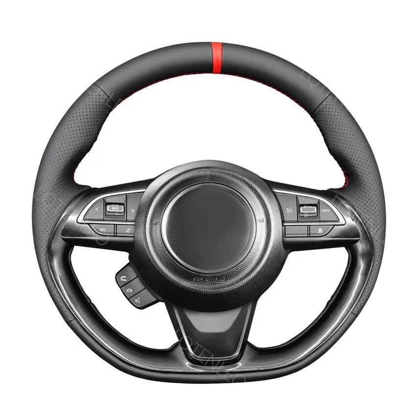 Schwarzer, handgenähter, bequemer, rutschfester, weicher Lenkradbezug aus Kunstleder mit Zöpfen für Suzuki Swift 2008–2021