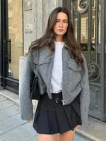 HH Women Elegant Solid Jacket Front Pocket Long Sleeve Zipper Jackets Coat For Woman Fashion Autumn Casual Outerwear