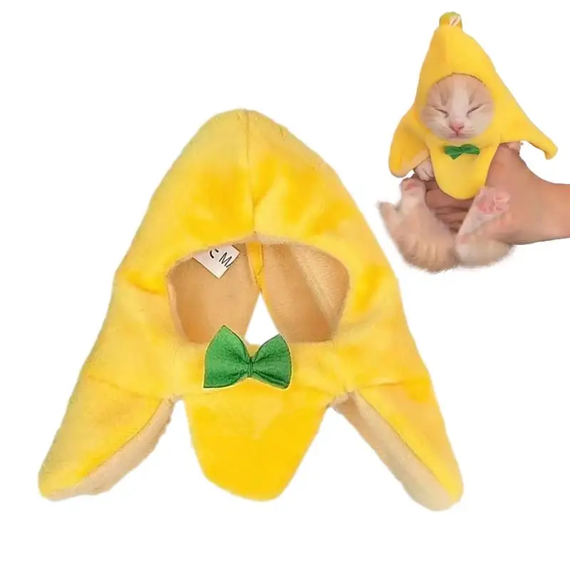 Cat Costume Banana Hat Adorable Pet Headwear Hood Cat Caps Funny Cosplay Prop Halloween Apparel for Small Dogs Kitten Cats