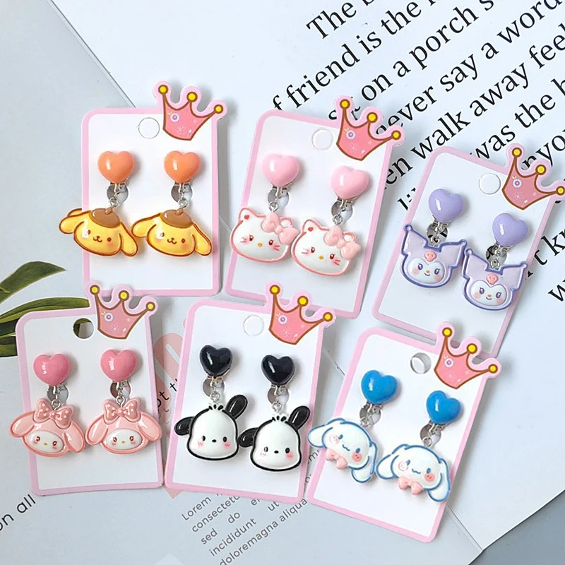

Мультяшные клипсы для ушей Sanrio Hello Kitty без пирсинга кулон клипсы для ушей из смолы Kuromi детские поддельные серьги для девочек ювелирные изделия в подарок