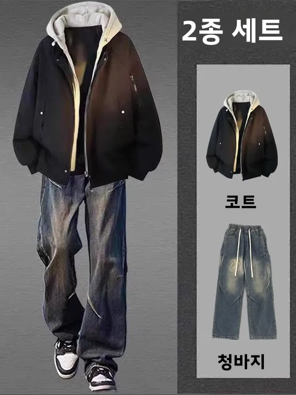 남성용 캐주얼 파일럿 재킷 및 바지 세트 트렌디한 야구 아우터 멋지고 멋진 올인원 가을 겨울 패션