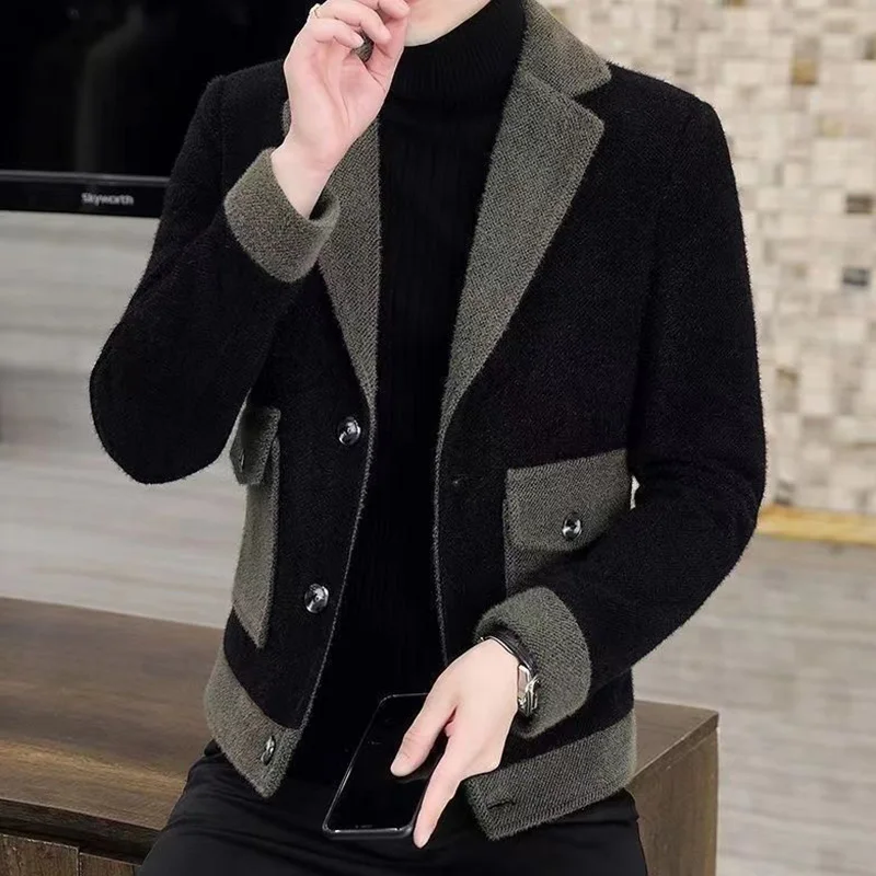 Fashion Lapel Button Spliced Pockets Letter Casual Coats Men's Clothing 2023 Autumn New Oversized Korean Tops All-match Jackets