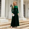 Elegant Temperament Velvet Pleated Long Dress Women Solid Color Long Sleeve High Waist Belt Party Maxi Dresses Evening Vestidos 1