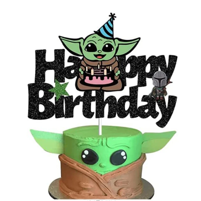 Dibujos-Animados-Yoda-Baby-Happy-Birthday-Cake-Flag-Star-Wars-Cupcake ...