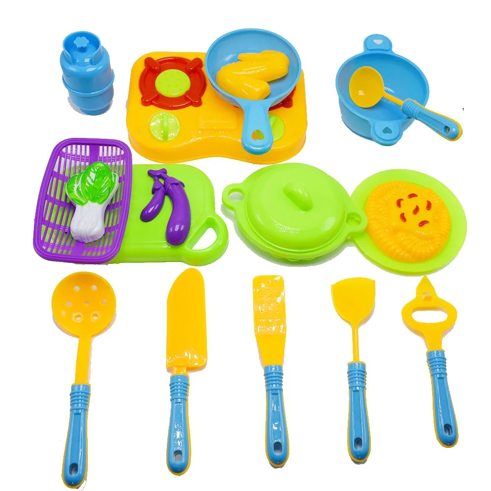 

New 18-piece Kitchen Tools Simulation Kitchenware Set Pretend Play Pot Gas Stove Vegetable Aubergine Etc.Kids Play House Toy Set