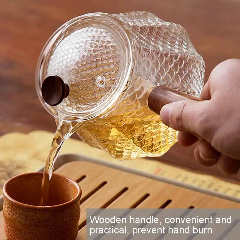 Glass Tea Pot with Infuser, Wood Handle Tea Kettle, Water for Juice  Beverage 