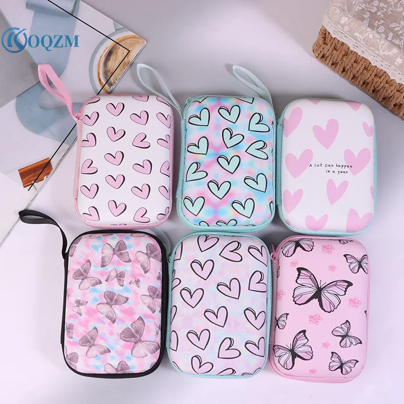 Heart Butterfly Headphone Data Cable Storage Bags Charger Power Bank Rectangular Box Zipper Bag Pocket Pouch