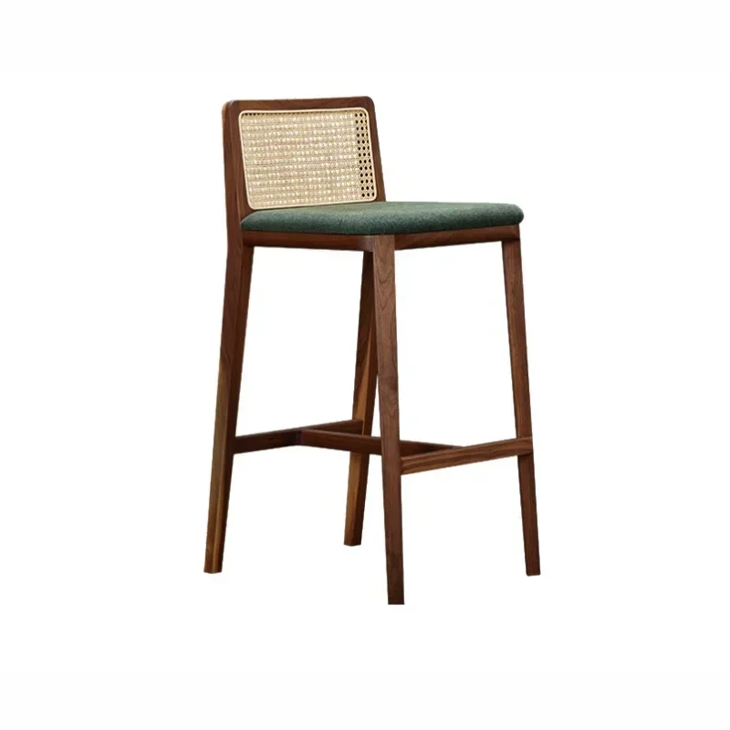 Home Living Room High-end Solid Wood Chair Ash Wood High Stool Homestay Hotel Creative Rattan Bar Chair