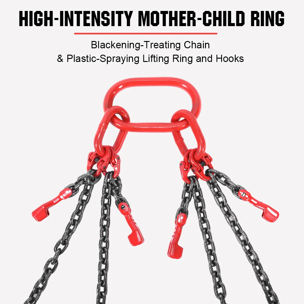 4 Point Lift Chains Rigging with Grab Hook 4-Strand Chain Hanger Combination Lifting Chain 4 Leg Chain Sling for Large Cargo