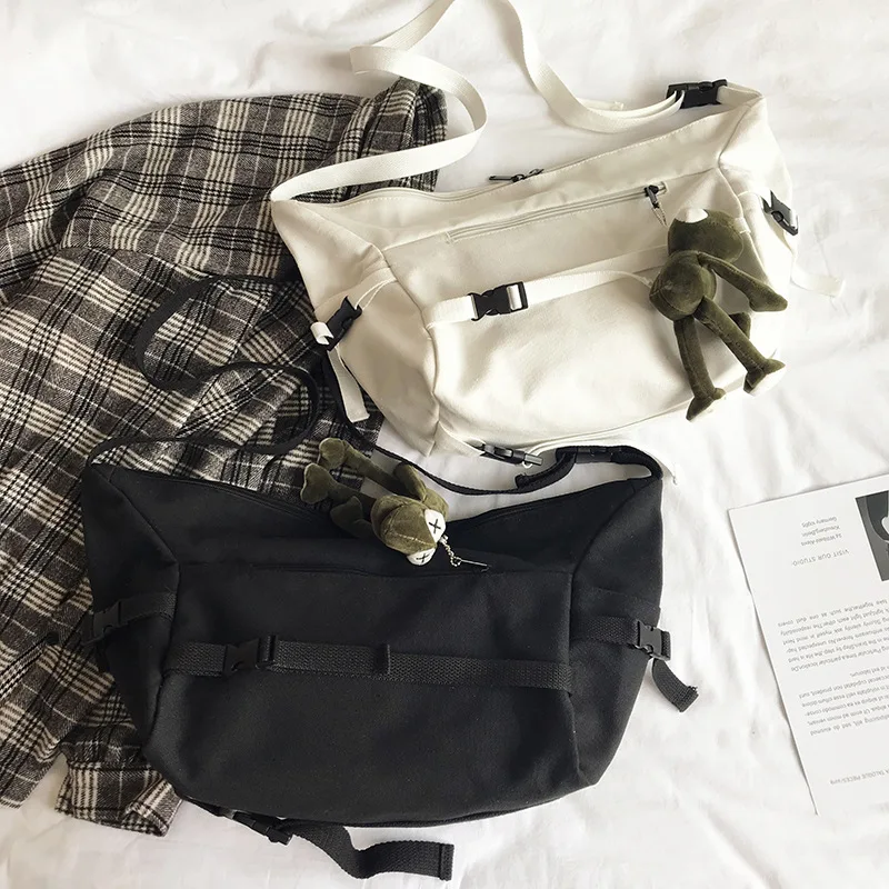 Youth Fashion Diagonal Crossbody Bag Ladies Large Capacity Canvas Handbags Shoulder Bag Solid Color Women Girls Messenger Bags 5