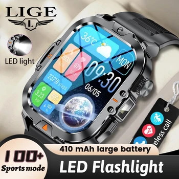 LIGE 2.01-inch HD Screen Men Smart Watch With Flashlight Outdoor Sports Men Watch IP68 Waterproof Health Monitor Call Smartwatch 1