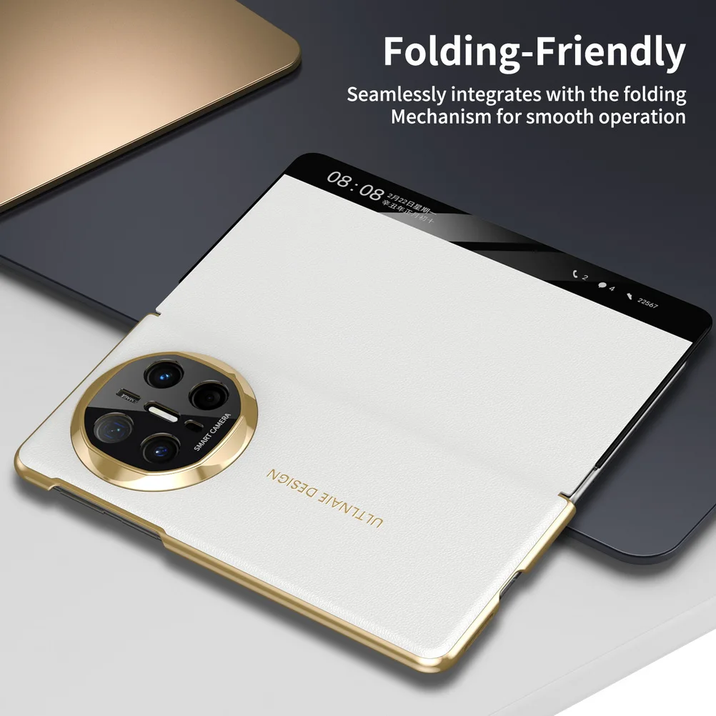 Luxury Smart Leather Gold-Toned Magnetic Protective Case with Lens Cover
