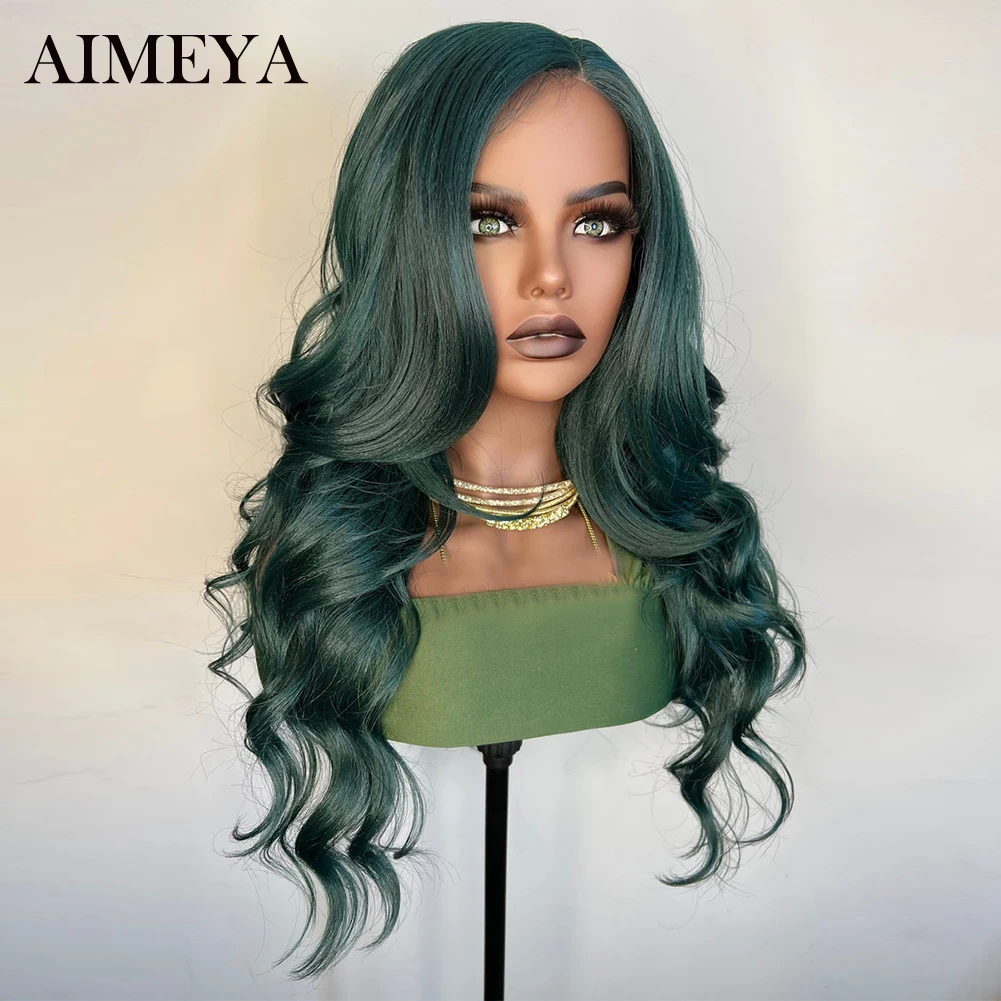 Synthetic Hair Lace Front Wigs 26inch Green Natural Wave Wig Heat Resistant Synthetic Wig Lace for Women Cosplay Used