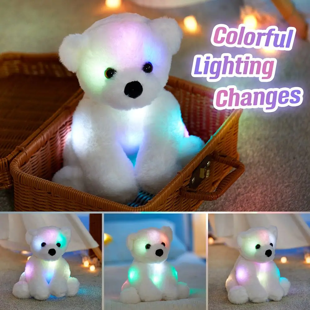25cm LED Stuffed Animals Plush Floppy Toy Cute Polar Bear Dolls Glowing Gift for Kids Christmas Birthday Festival Occasions