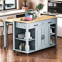 47 inch Kitchen Island with Extendable Dining Table, Internal Storage Rack, Power Outlet, Rolling Kitchen Cart on Wheels 1