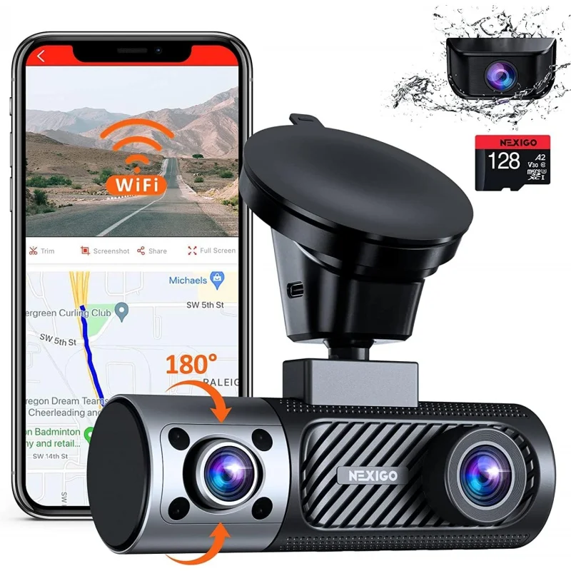 

NexiGo 3 Channel Dash Cam with Rotatable Interior/Front Camera, Sony_Sensors, Front and Rear with Cabin, 4K/2K-1440P 1080P 1080P
