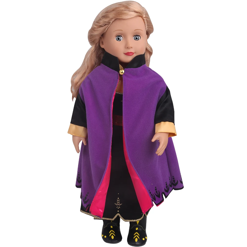 Anna Purple Dress Cosplay Anime Figure Costume 18 Inch Girl Doll Clothes American Ours & Generation Kids Toys Dolls Accessories