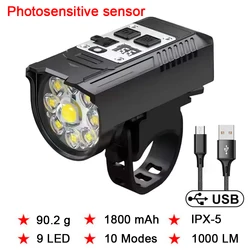 Light Sensation Rechargeable Super Bright Bike Headlight (9 LED - Photosensitive)