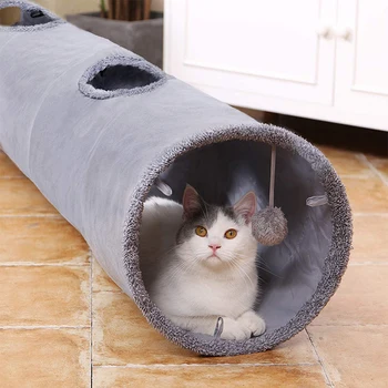 큰 고양이용 접이식 고양이 터널, 새끼 고양이 놀이 튜브, 공 달린 토끼, 재미있는 고양이 장난감, 스웨이드 핍 구멍 2 개, 반려동물 장난감