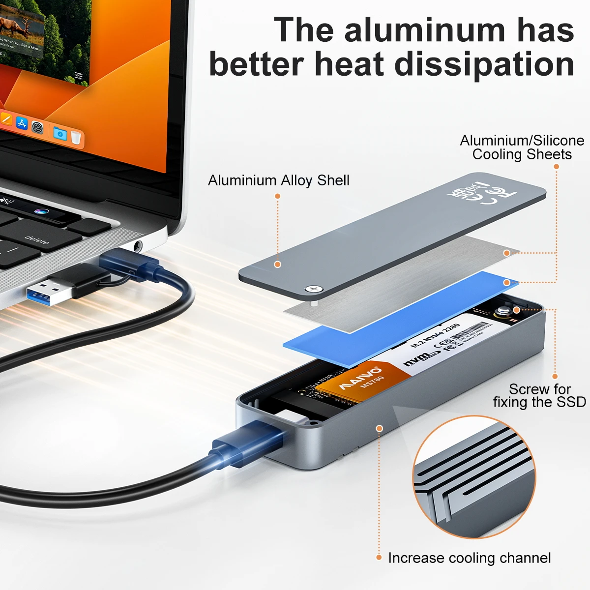 MAIWO SSD 케이스 M.2 NVME SSD 인클로저 어댑터 10Gbps USB 3.1 Gen2 USB C 지원 UASP Trim 8TB 알루미늄 2230 2242 2260 2280용