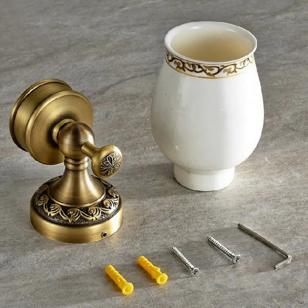 Wall Mounted Cup & Holders Antique Brass Glass Cups Toothbrush Holder Bath Hardware sets Single Cup Holder Nba497