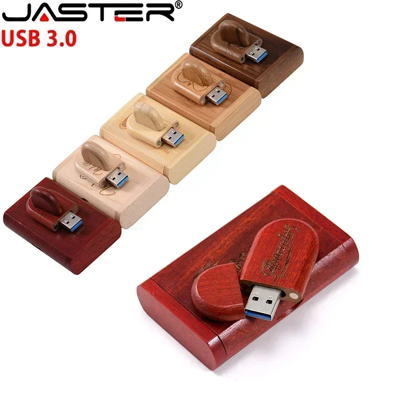 JASTER USB 3.0 Flash Drive, Wooden Box Bamboo Custom Logo Memory Stick, 128GB 64GB 32GB, Wedding Gift - Image 6