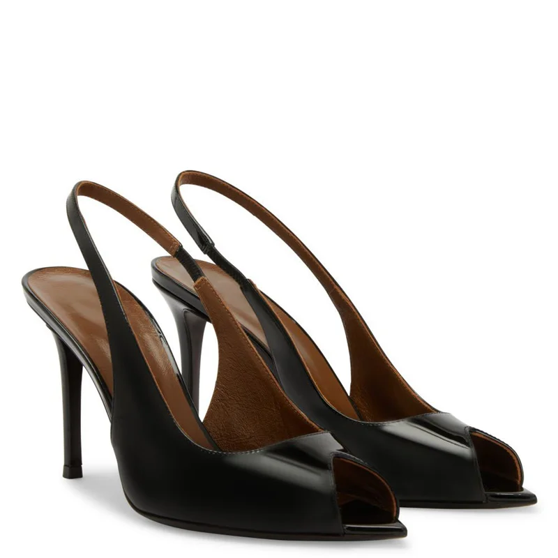 Red Women's Sandals Summer Leather Sexy Peep toe High Heels Luxury Slingback Black Wedding Dance Shoes Ladies Big Size