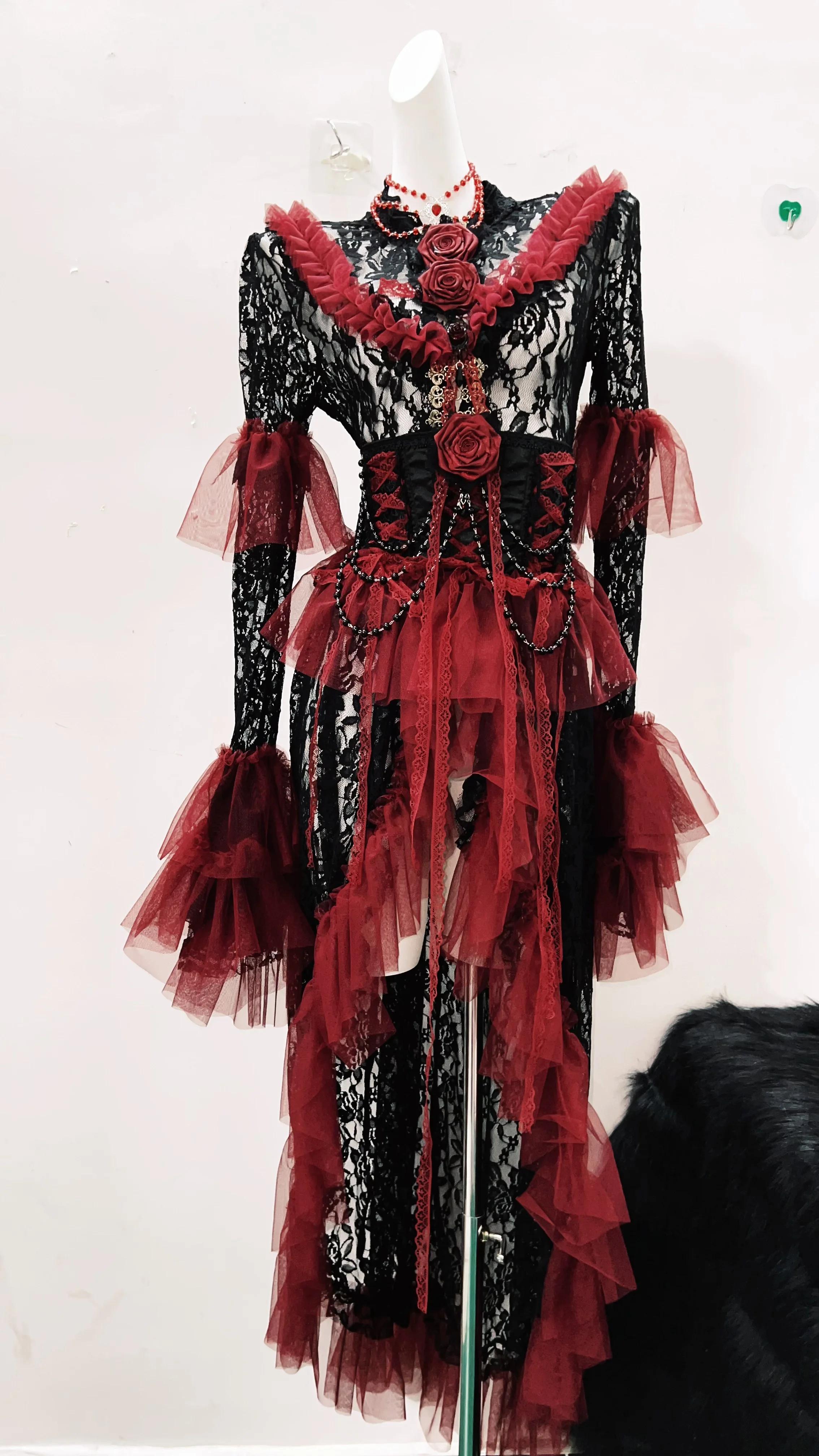 Frilly Lace Black and Red Dress 6
