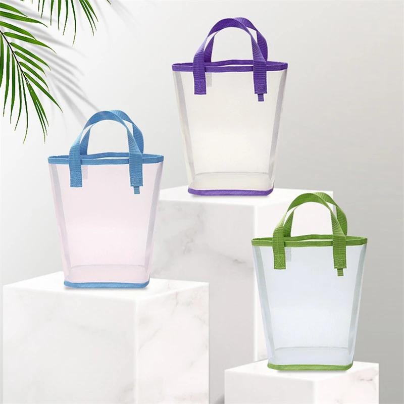 New Women Large Makeup Bag Mesh Travel Storage Shower Bag Beach Toilet Bag Cosmetic Bag Handbag Mesh Bag Toiletries Storage Bag