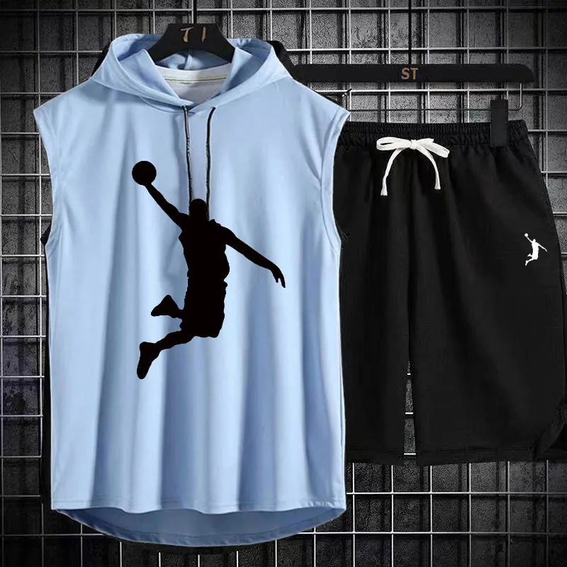 New Summer Mens Muscle Hoodie Vest Sleeveless Bodybuilding Gym Workout Fitness Shirt High Quality Vest Hip Hop Sweatshirt suit sports suit sports vest sports set