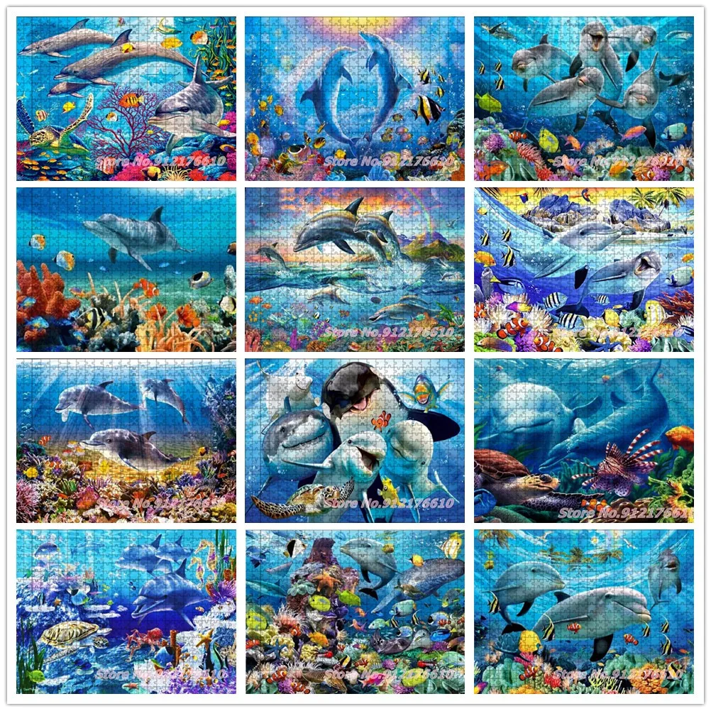 

Dolphins Whale 500 Piece Jigsaw Puzzles Animals Fish Diy Puzzle Paper Creative Decompress Educational Toys for Kids Gifts