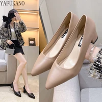 Fashion Soft Leather Chunky Heel Women High Heels Classic Style Career Work Shoes Pointed Small Size Student Etiquette Shoes 33 1