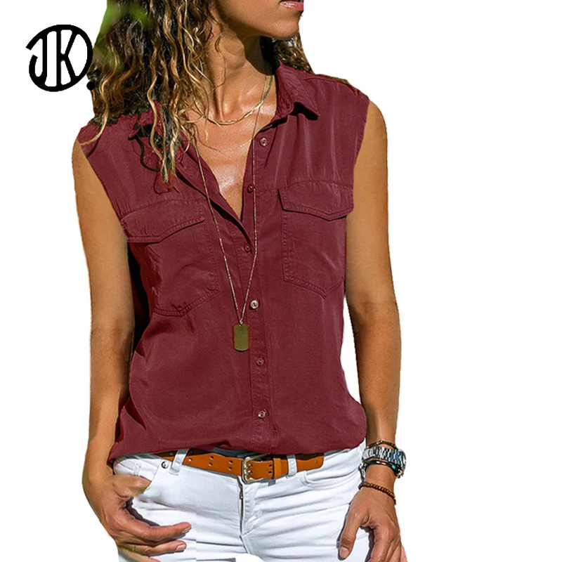 

Ladies Workwear Lapel T-shirt Solid Color Sleeveless Top 8XL Loose Large Size T Shirt Summer Casual Pocket Design Tees