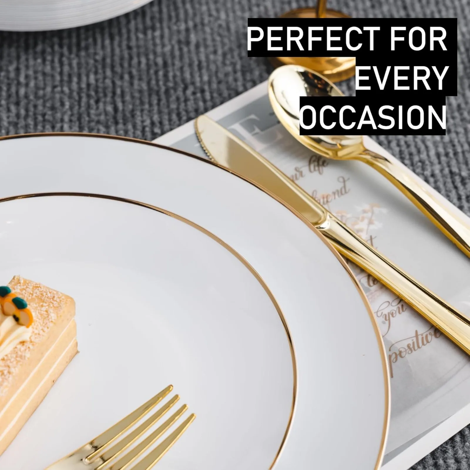 US 100 PCS Disposable Plastic White Plates Combo 50 7.5 In. Gold Rim Appetizer/Dessert Plastic Plates And 50 10 In. Gold Rim