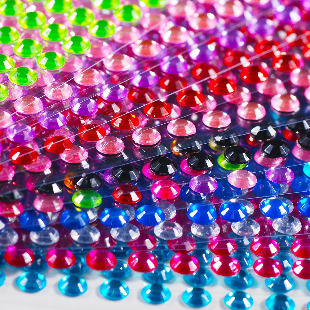 3/4/5/6mm Self Adhesive Colorful Crystal Rhinestone Stickers for