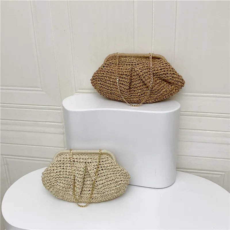 Straw Dumpling Clutch Bag Woven Straw Tote Clutch Purse For Women Summer Beach Bag Wicker Clutch Straw Purses For Women