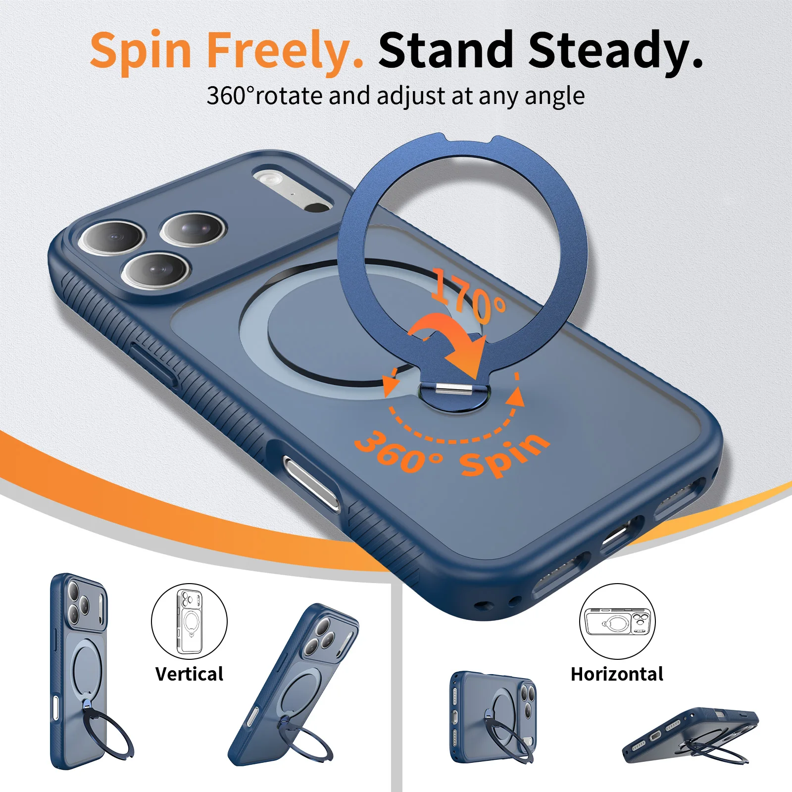 Rotating Magnetic Stand Case with 360 Ring - Shockproof Lens Protection Cover