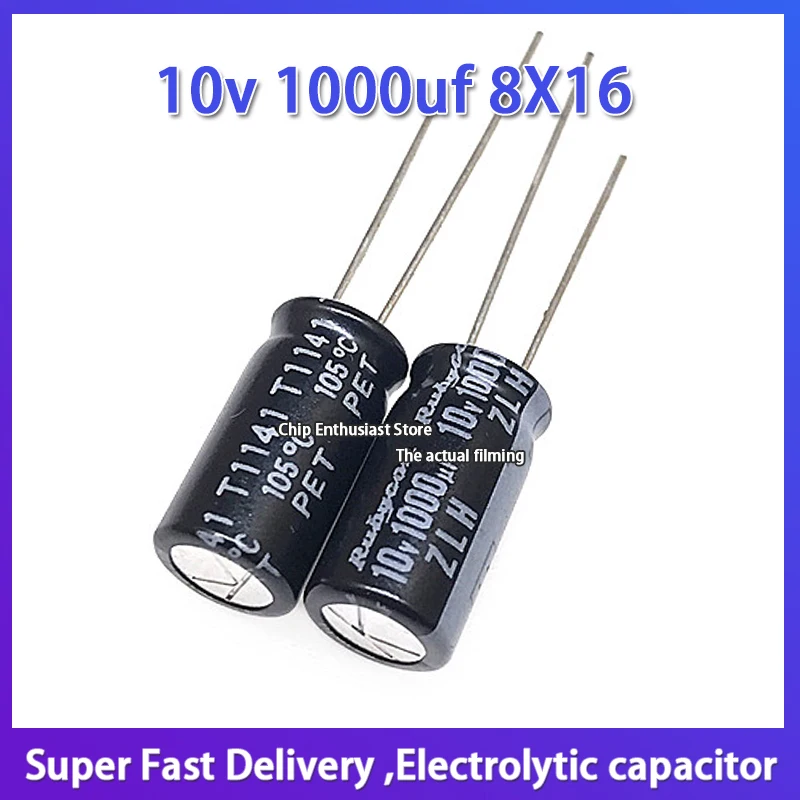 

10PCS Rubycon imported aluminum electrolytic capacitor 10v 1000uf 8X16 ruby zlh high frequency and long life