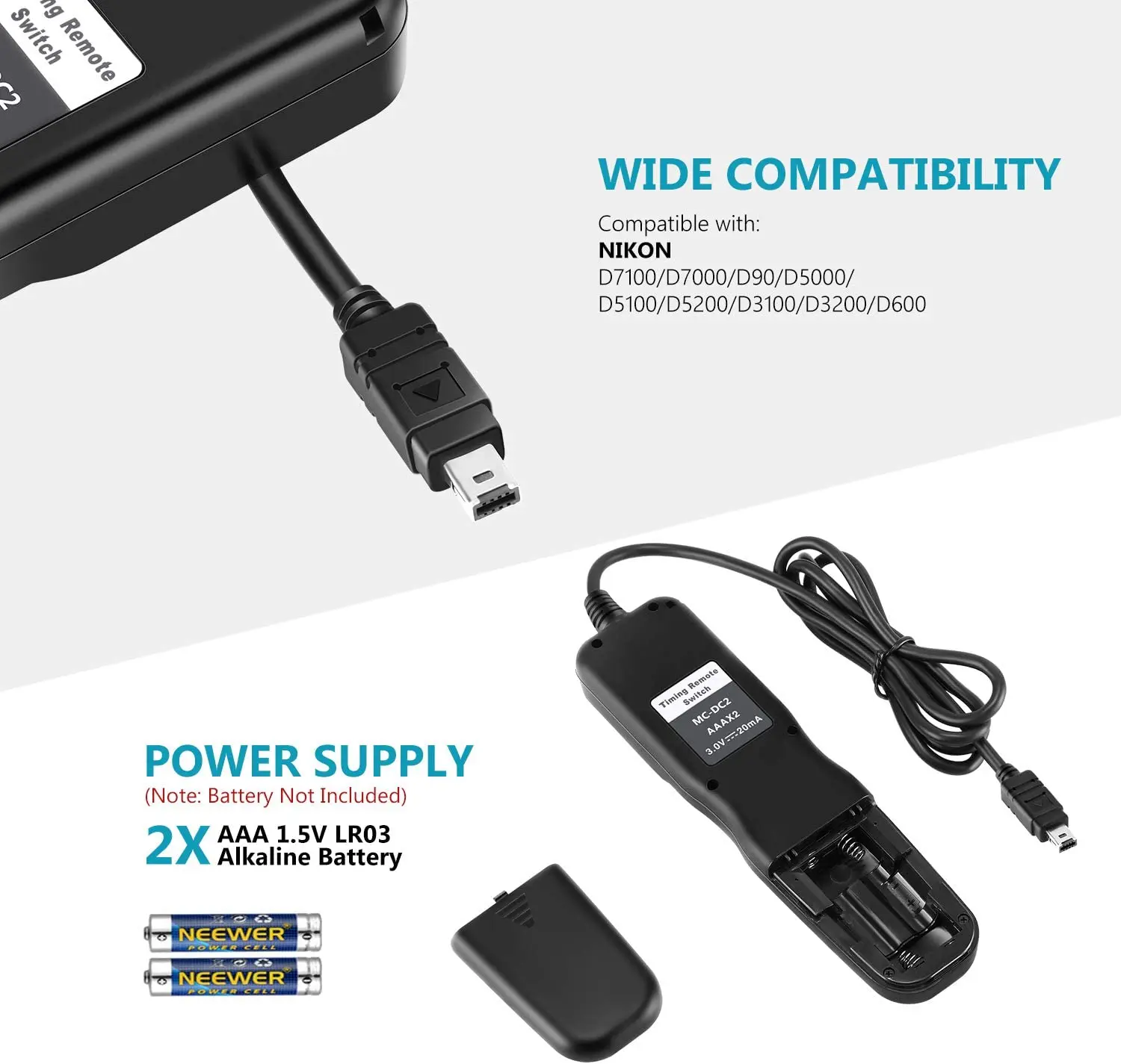 Neewer Digital Timer Remote Shutter Release Trigger for Nikon D90 D600 D610 D3100 D3200 D3300 D5000 D5100 D5200 D5300 D7000