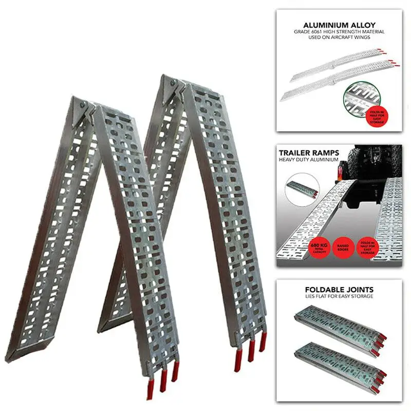 D2U Aluminum Folding Loading Ramps, 680kg Capacity-Heavy-Duty for atvs , Motorcycles, Ride-On Lawnmowers-Foldable Design,