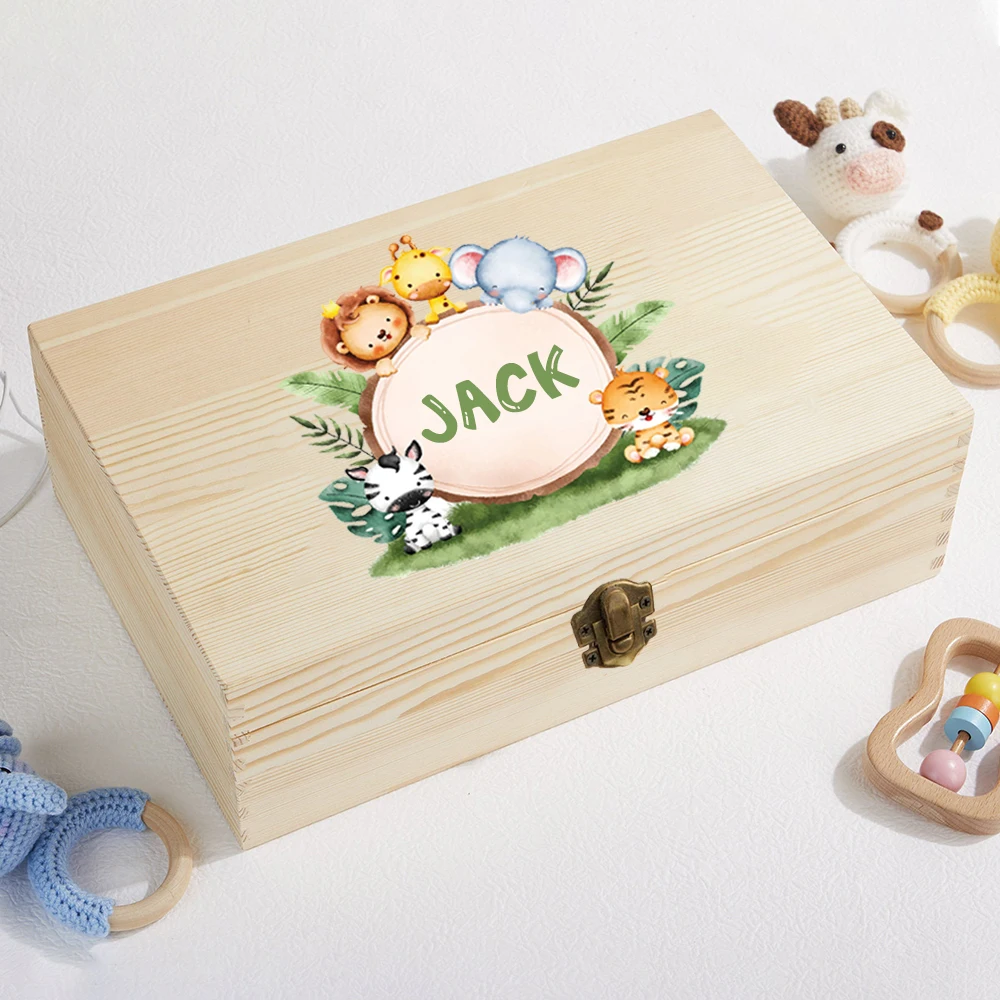 

Custom Baby Wooden Keepsake Box Cute Animal Print Box Personalised Boy Girl Memory Box Baby Shower Gift Baby Birth Stats Box