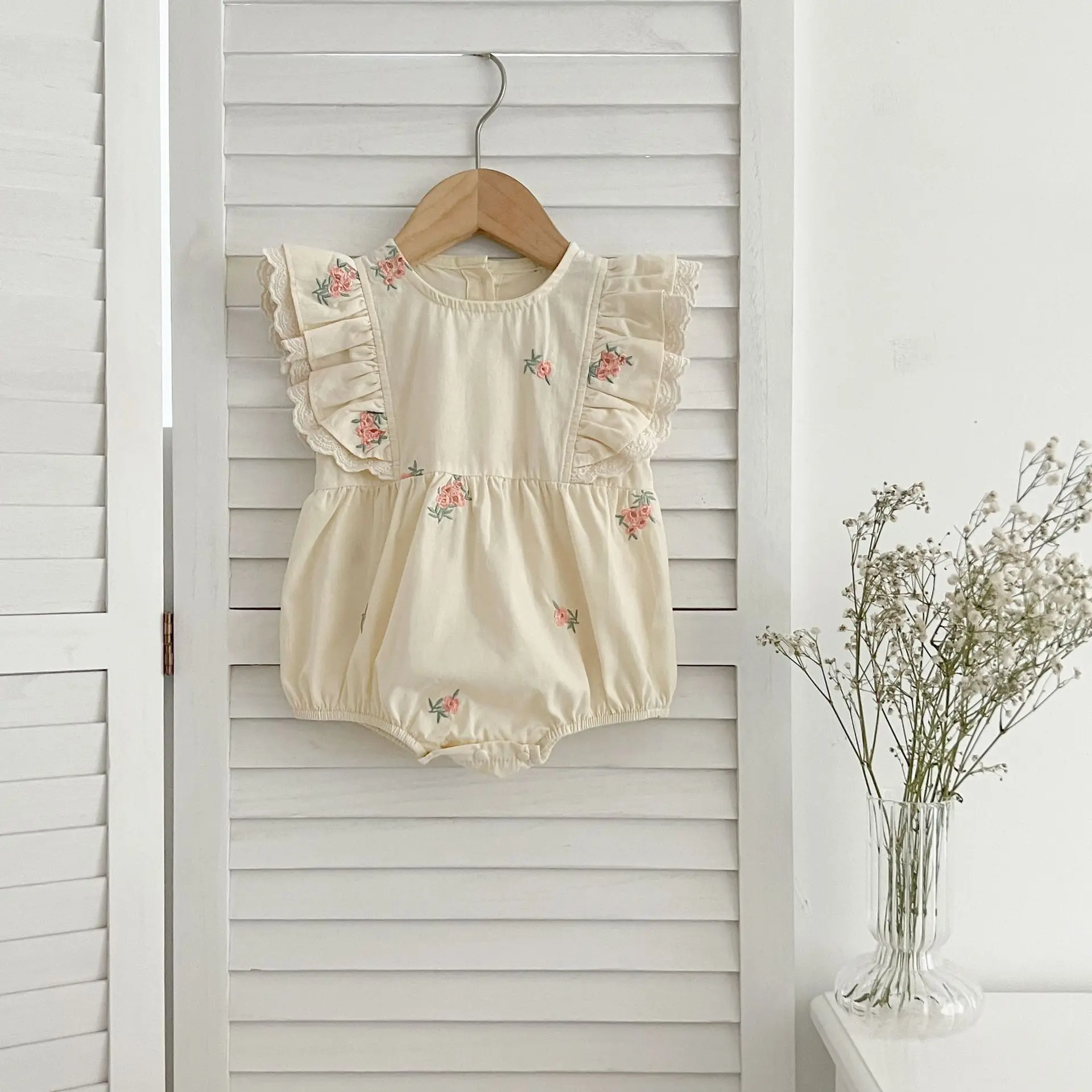Sommer Passende Schwester Outfit Kind Baby Mädchen Kleidung Mädchen Spitze Fliegende Ärmel Kleid Sticken Kragen Baby Strampler Prinzessin Kleid – Detail 6