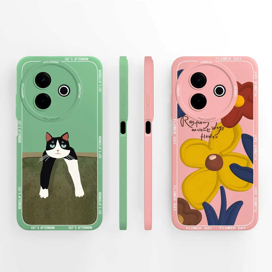 Beautiful Flower & Lazy Kitten Pattern Soft Silicone Anti-Slip Phone Case