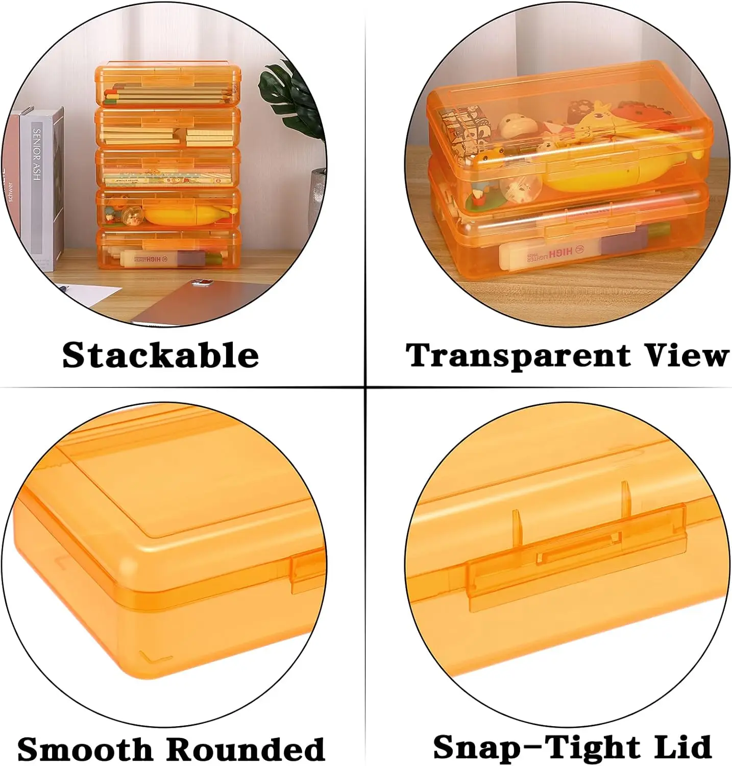 다목적 유틸리티 보관함, 대용량 연필 상자, 스냅 뚜껑 클로저 연필꽂이 플라스틱 연필, 5 팩
