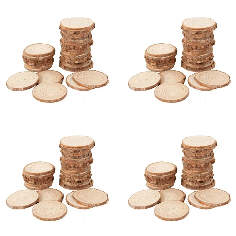 

160Pcs 3-4CM Unfinished Natural Round Wood Slices Circles With Tree Bark Log Discs For DIY Crafts Home Party Decoration-Drop Shi