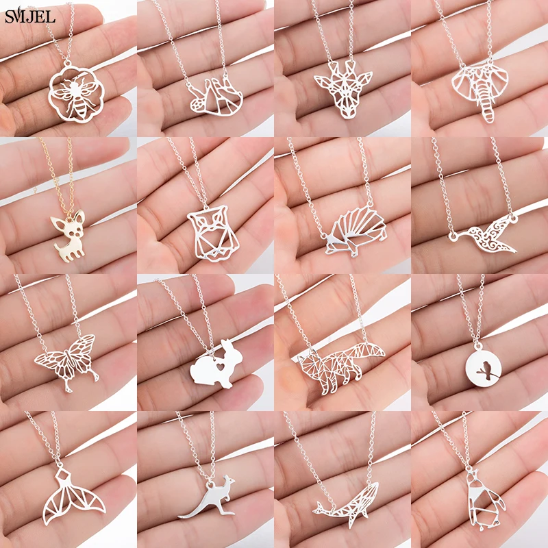 Múltiples y collares de lindos para mujer, Origami, elefante, jirafa, mariposa, búho, perezoso, joyería de abeja _ - AliExpress