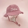 New Baby Pure Cotton Bowl Hat Personalized Embroidered Name Baby Fisherman Hat Candy Color Sunshade Hat  Bonnet Custom Gift 2